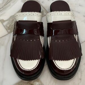 Burberry Burgundy and White Mules